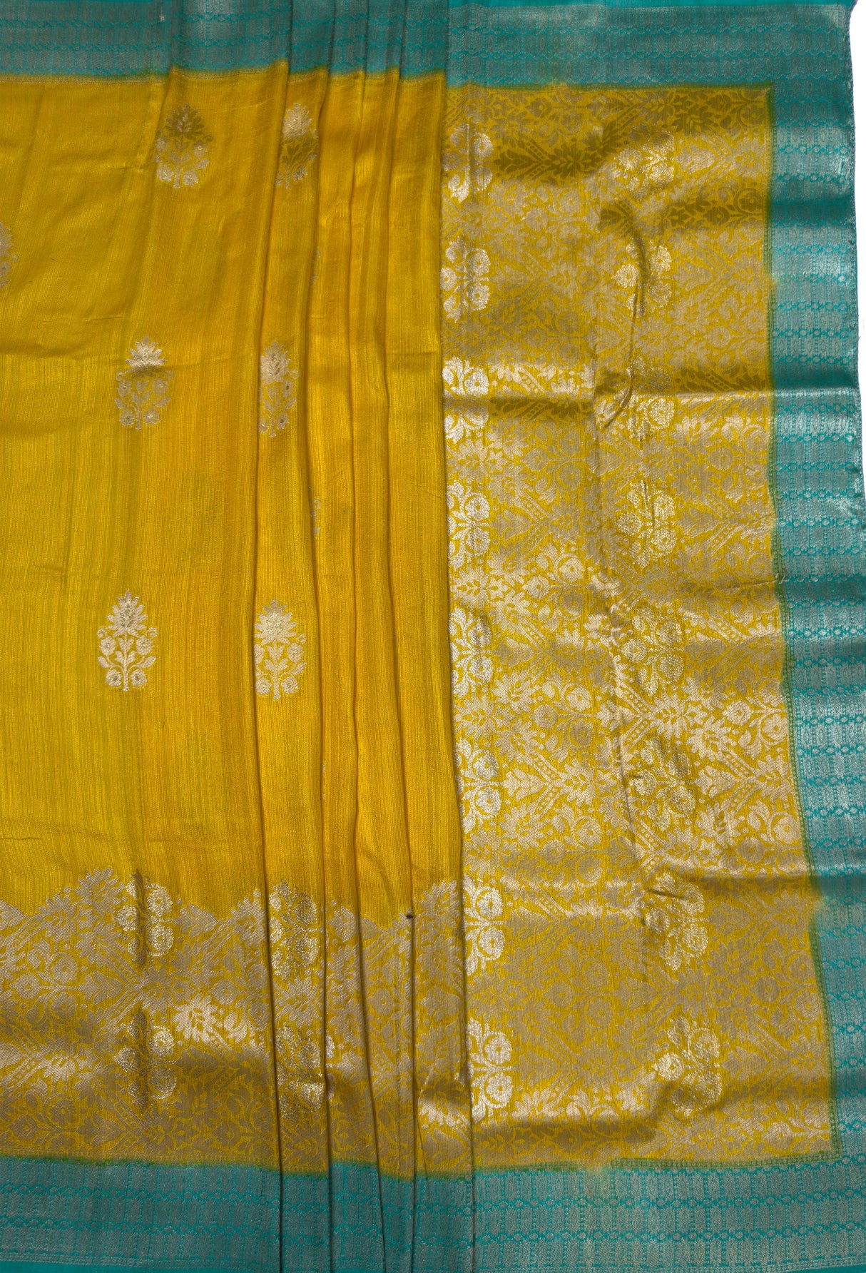 MIMOSA Gold Banarasi Linen Saree — pallu and zari work detail