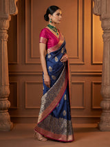 MIMOSA Navy Banarasi Linen Saree - Blouse Piece Detail