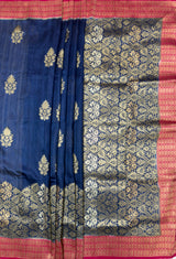 MIMOSA Navy Banarasi Linen Saree — pallu and zari work detail