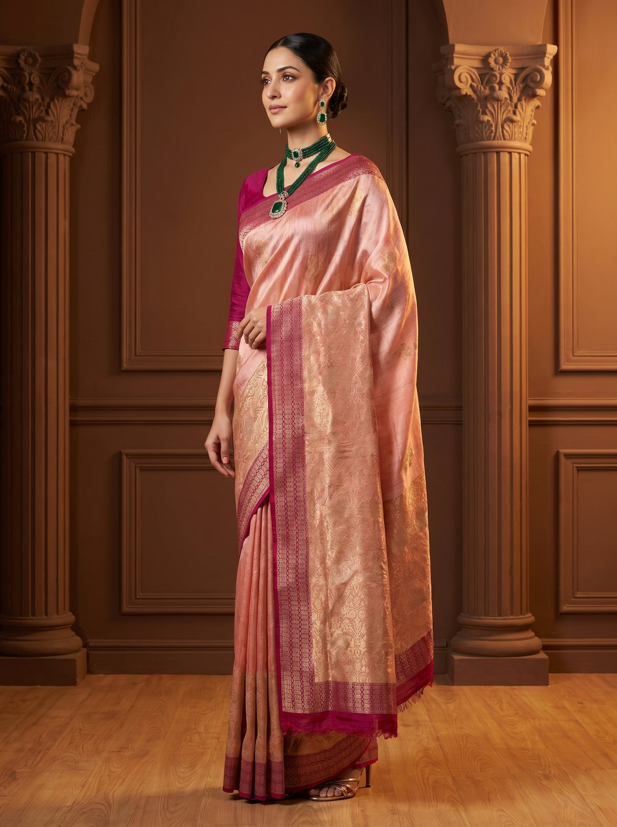 MIMOSA Peach Banarasi Linen Saree - Blouse Piece Detail