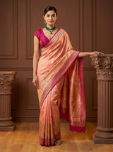 MIMOSA Peach Banarasi Linen Saree — pose 5 styling detail