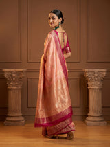 MIMOSA Peach Banarasi Linen Saree — pose 9 styling detail