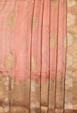 MIMOSA Peach Banarasi Linen Saree — fleets shot full lifestyle
