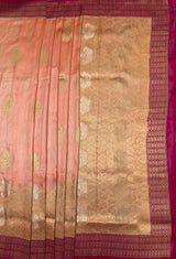 MIMOSA Peach Banarasi Linen Saree — pallu and zari work detail