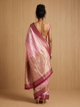 MIMOSA Pink Banarasi Linen Saree - Blouse Piece Detail