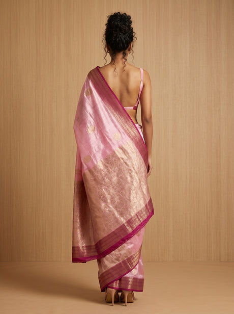 MIMOSA Pink Banarasi Linen Saree - Blouse Piece Detail