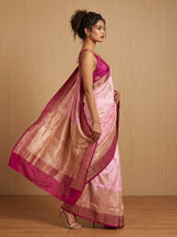 MIMOSA Pink Banarasi Linen Saree - Full View on Model
