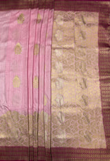 MIMOSA Pink Banarasi Linen Saree — pallu and zari work detail