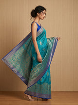 MIMOSA Saffire Banarasi Linen Saree - Full View on Model