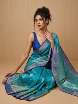 MIMOSA Saffire Banarasi Linen Saree — pose 8 styling detail