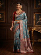 MIMOSA Royal Blue Kanjivaram Art silk Saree — Draped View