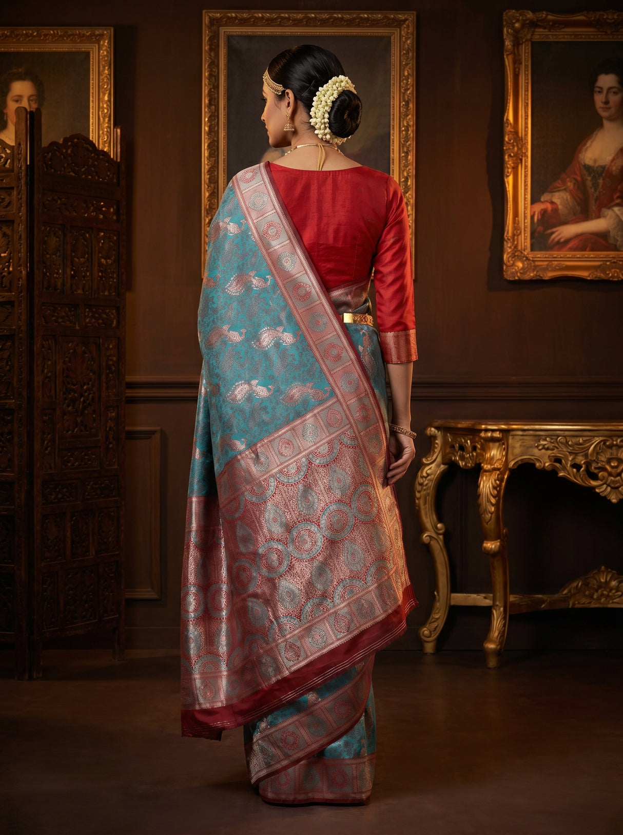 MIMOSA Royal Blue Kanjivaram Art silk Saree — Blouse Fabric Detail