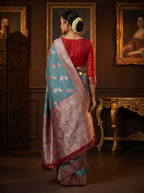 MIMOSA Royal Blue Kanjivaram Art silk Saree — Blouse Fabric Detail