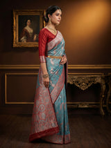 MIMOSA Royal Blue Kanjivaram Art silk Saree — Pallu and Body