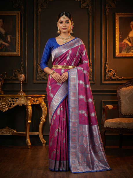 MIMOSA Maroon Kanjivaram Art silk Saree — Draped View