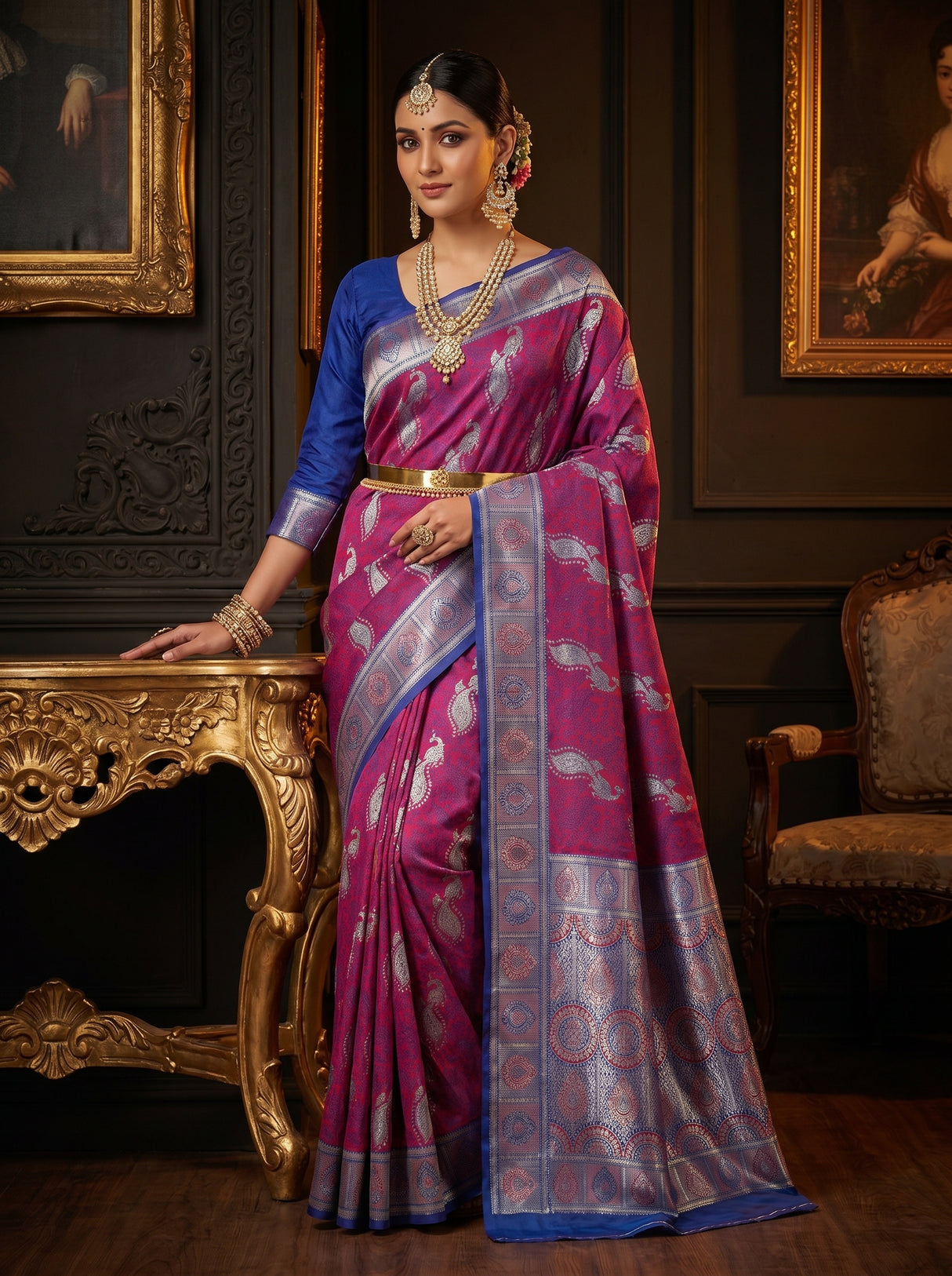 MIMOSA Maroon Kanjivaram Art silk Saree — Styled on Model