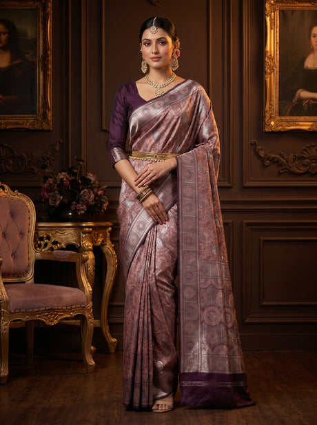MIMOSA Pink Kanjivaram Art silk Saree — Draped View