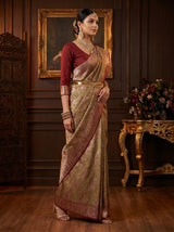 MIMOSA Pista Kanjivaram Art silk Saree — Pallu and Body