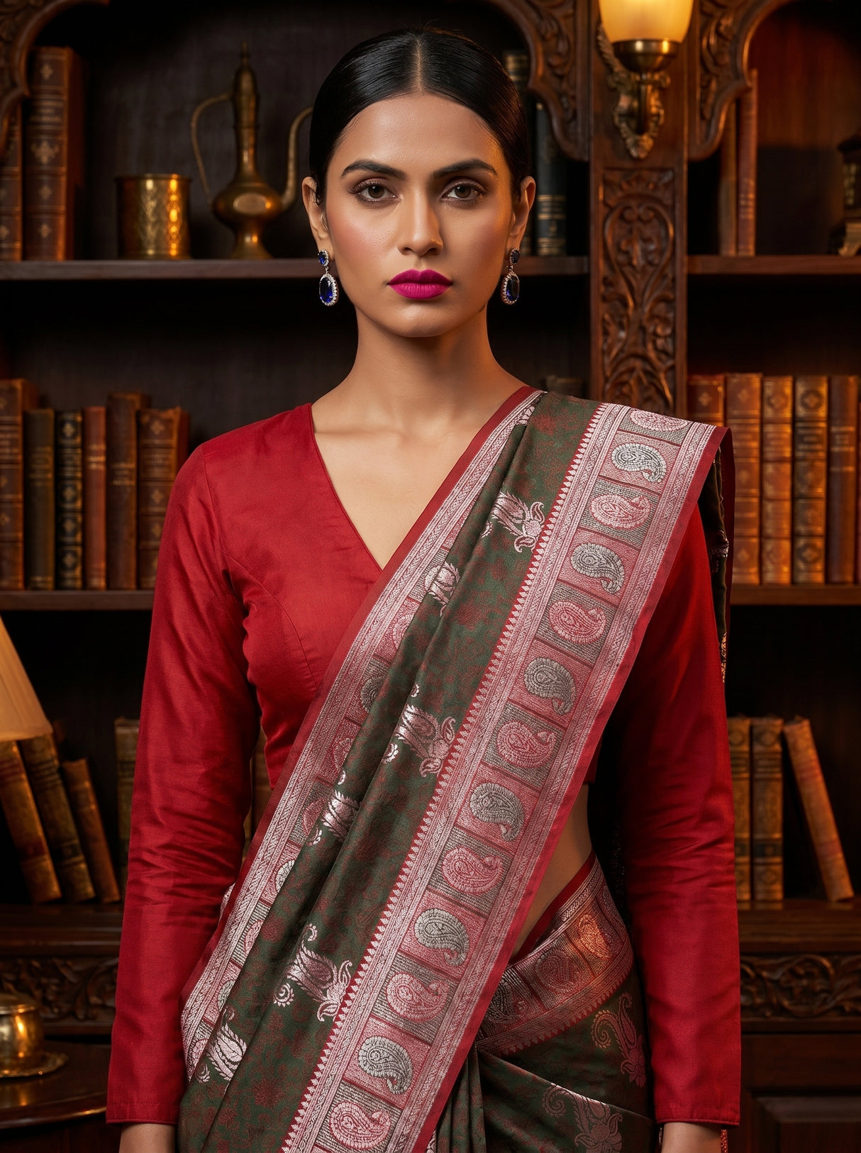 MIMOSA Beige Kanjivaram Art silk Saree — pose 10 styling detail