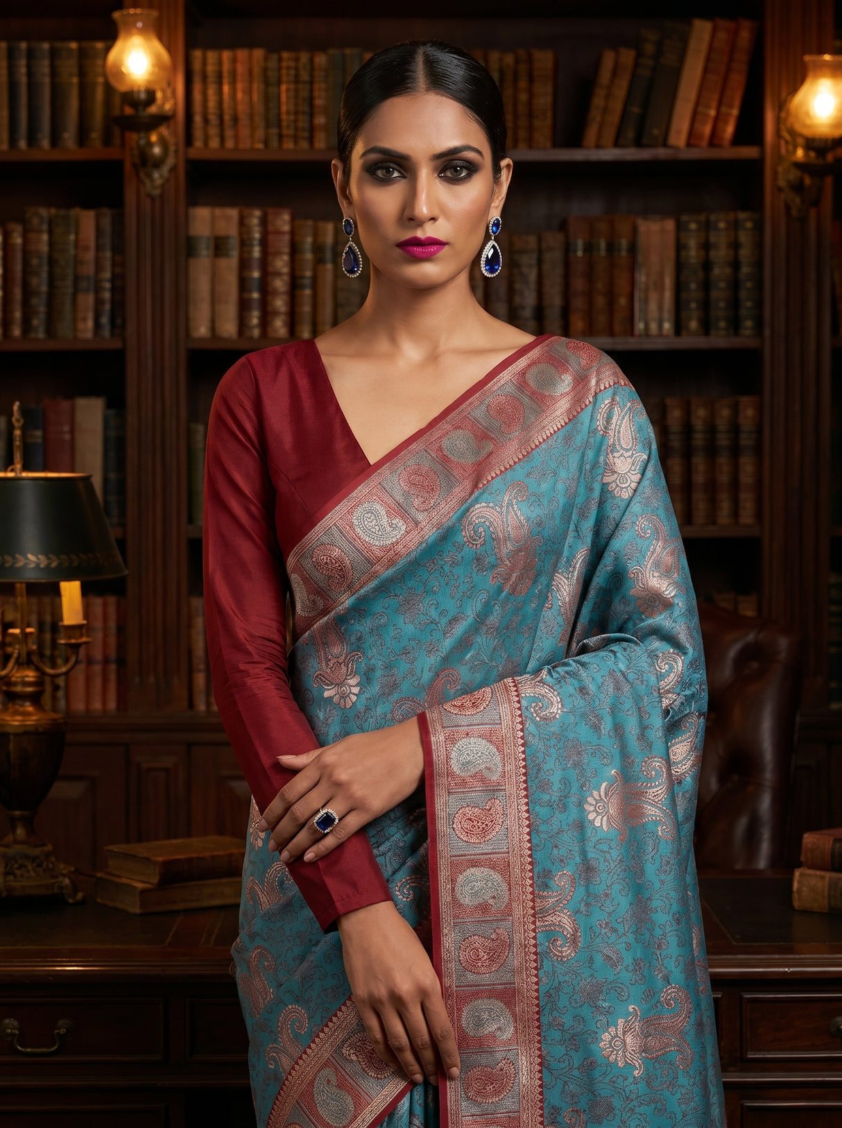 MIMOSA Royal Blue Kanjivaram Art silk Saree — pose 10 styling detail