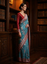 MIMOSA Royal Blue Kanjivaram Art silk Saree — Model Pose