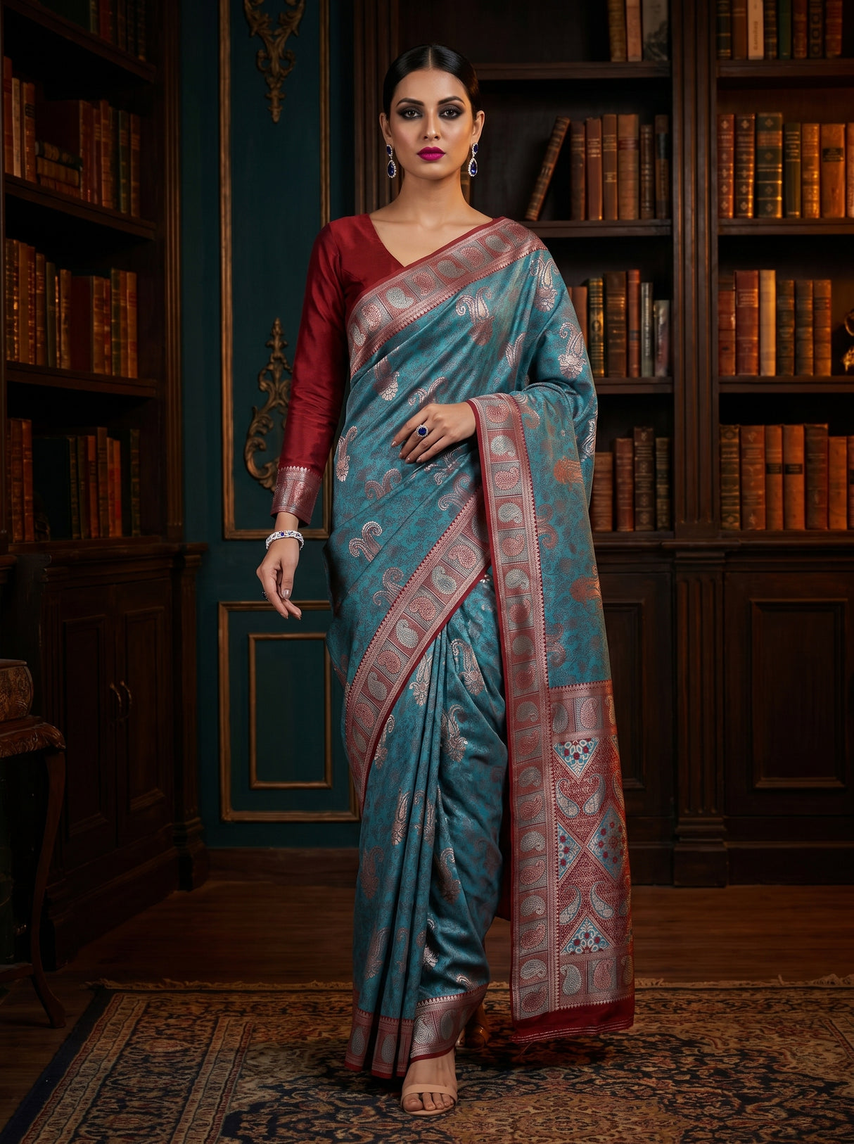 MIMOSA Royal Blue Kanjivaram Art silk Saree — pose 7 styling detail