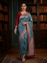 MIMOSA Royal Blue Kanjivaram Art silk Saree — pose 7 styling detail