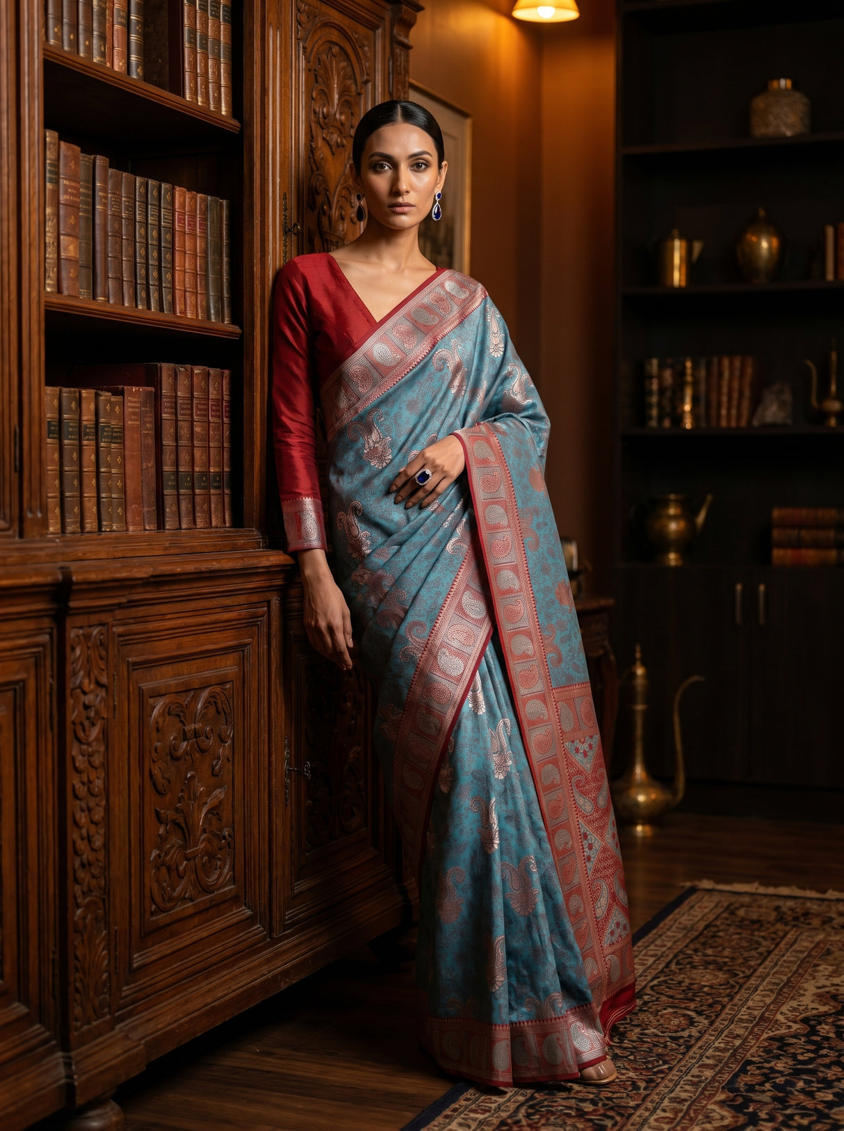 MIMOSA Royal Blue Kanjivaram Art silk Saree — pose 8 styling detail