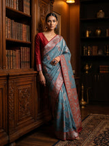 MIMOSA Royal Blue Kanjivaram Art silk Saree — pose 8 styling detail