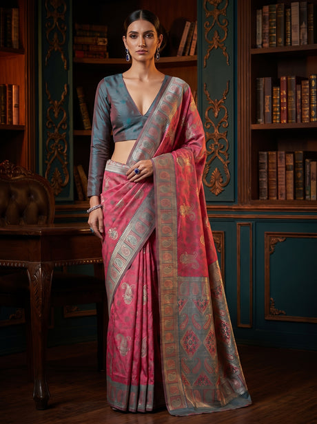 MIMOSA Gajari Kanjivaram Art silk Saree — Draped Mannequin View