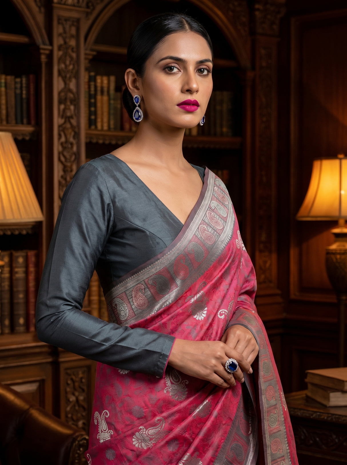 MIMOSA Gajari Kanjivaram Art silk Saree — pose 10 styling detail