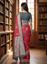 MIMOSA Gajari Kanjivaram Saree with contrast Ananda blouse Piece — Blouse and Border Detail