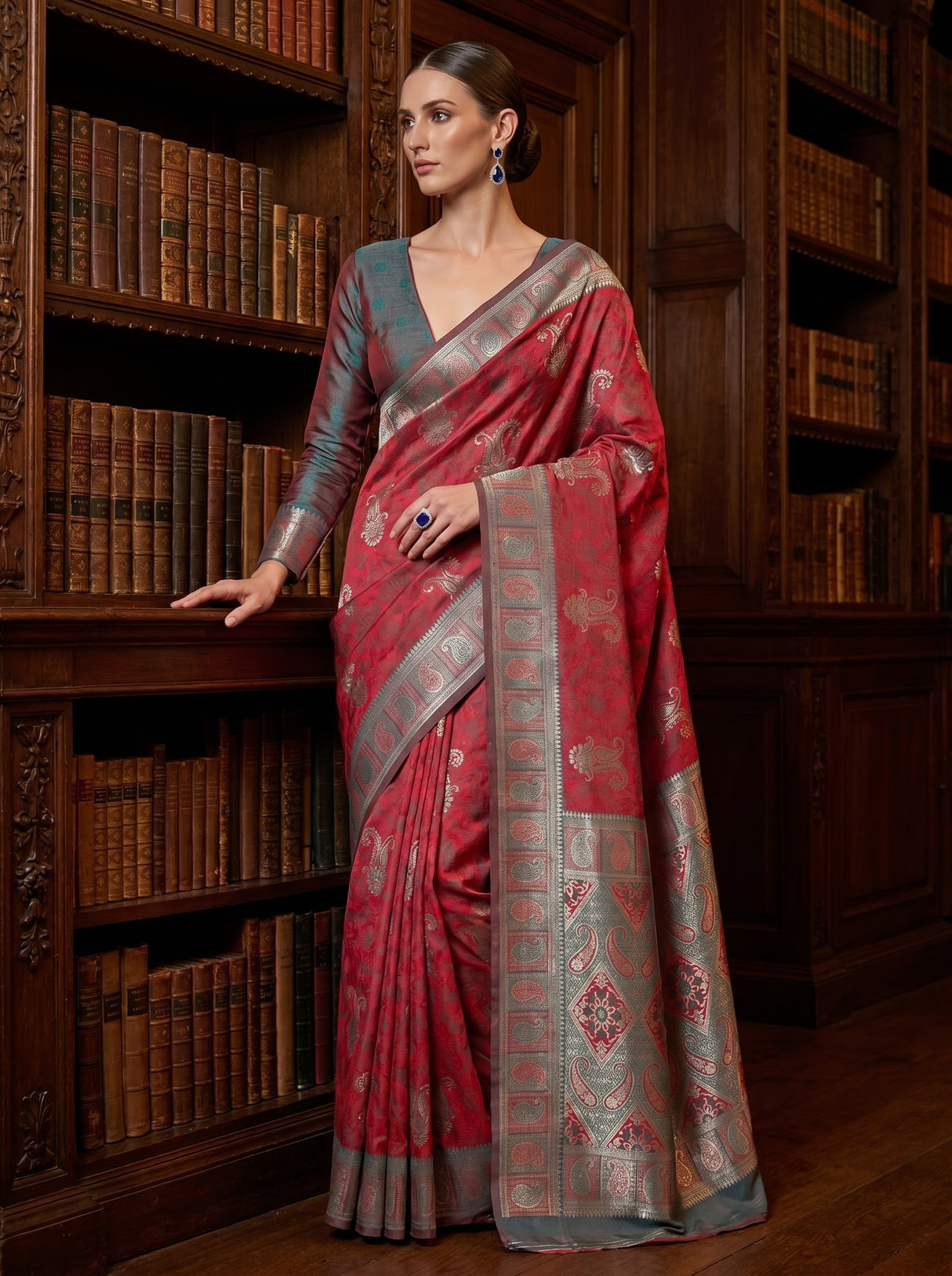 MIMOSA Gajari Kanjivaram Art silk Saree — pose 4 styling detail