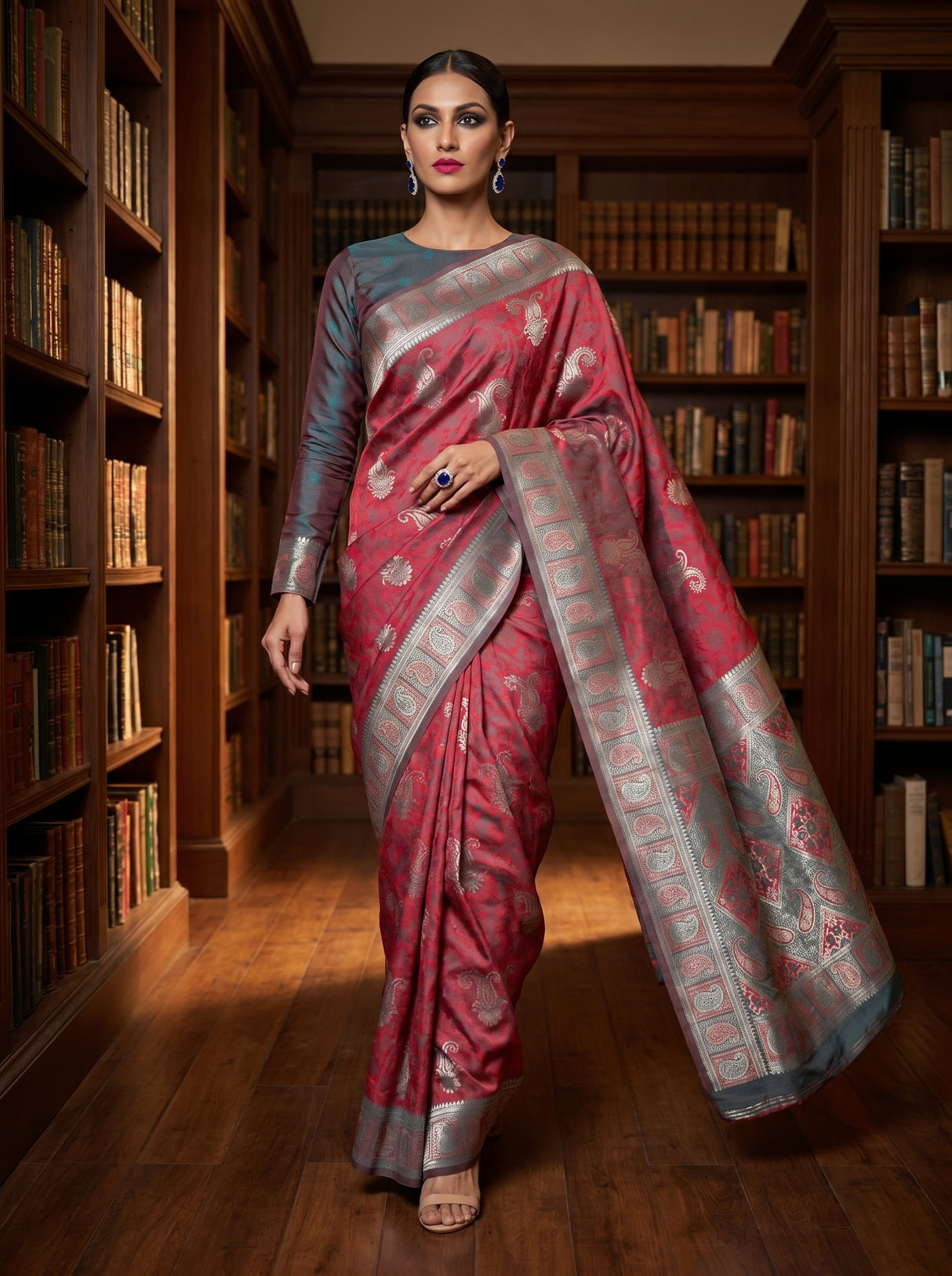 MIMOSA Gajari Kanjivaram Art silk Saree — pose 7 styling detail