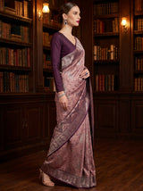 MIMOSA Pink Kanjivaram Saree with contrast Purple blouse Piece — Blouse and Border Detail