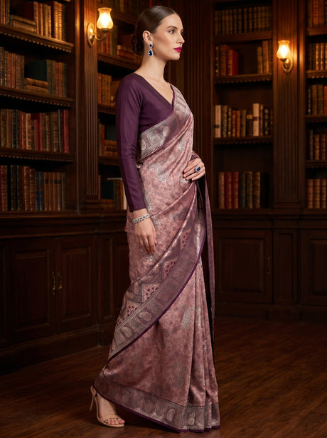 MIMOSA Pink Kanjivaram Saree with contrast Purple blouse Piece — Blouse and Border Detail