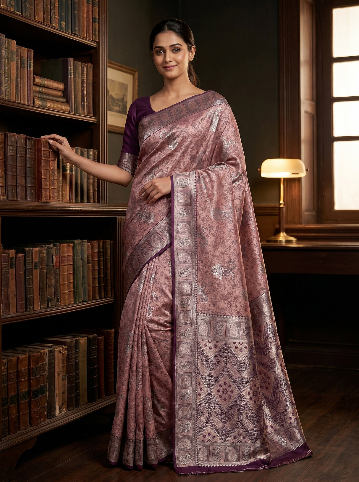 MIMOSA Pink Kanjivaram Art silk Saree — Model Pose