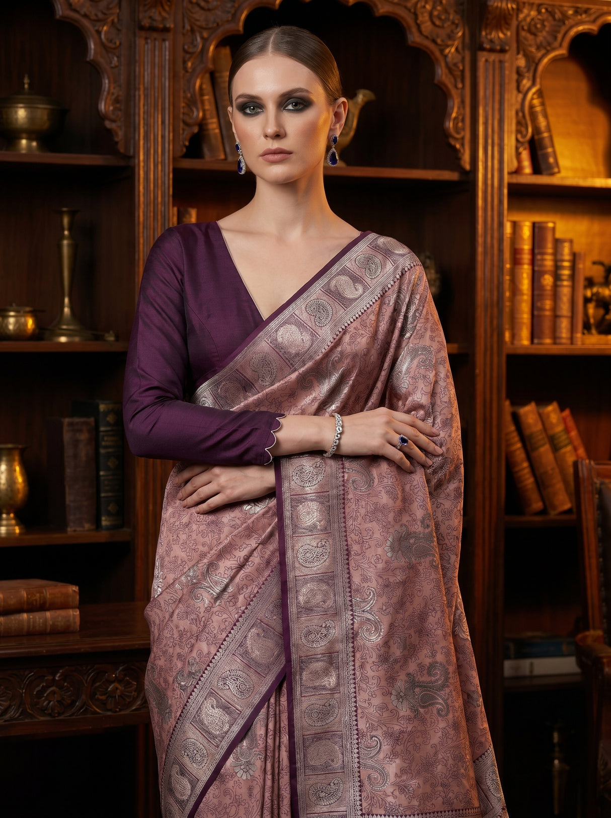 MIMOSA Pink Kanjivaram Art silk Saree — pose 5 styling detail