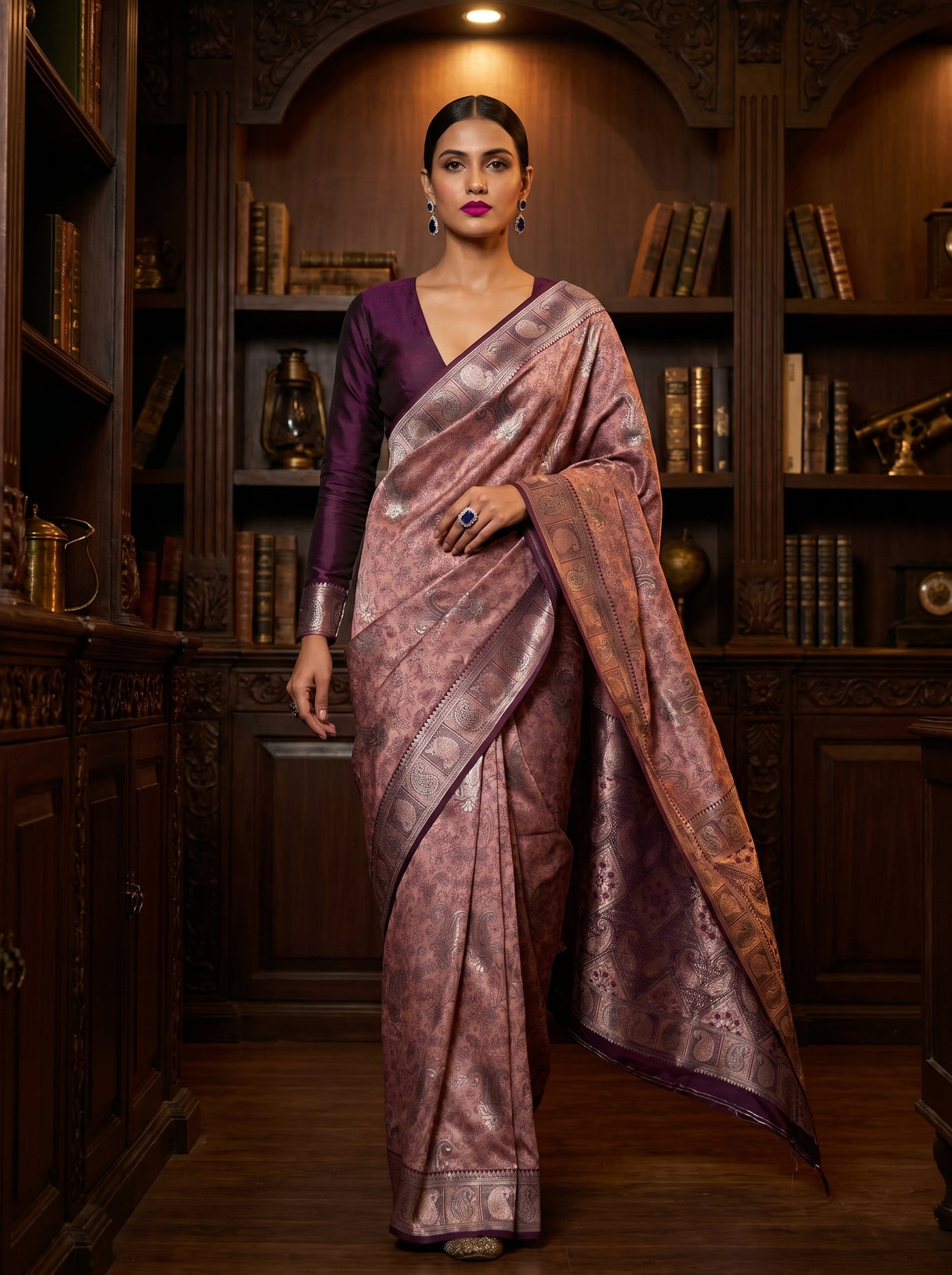 MIMOSA Pink Kanjivaram Art silk Saree — pose 7 styling detail