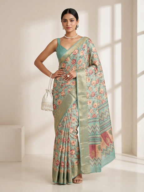 MIMOSA Ananda Kalamkari Saree — pose 4 styling detail