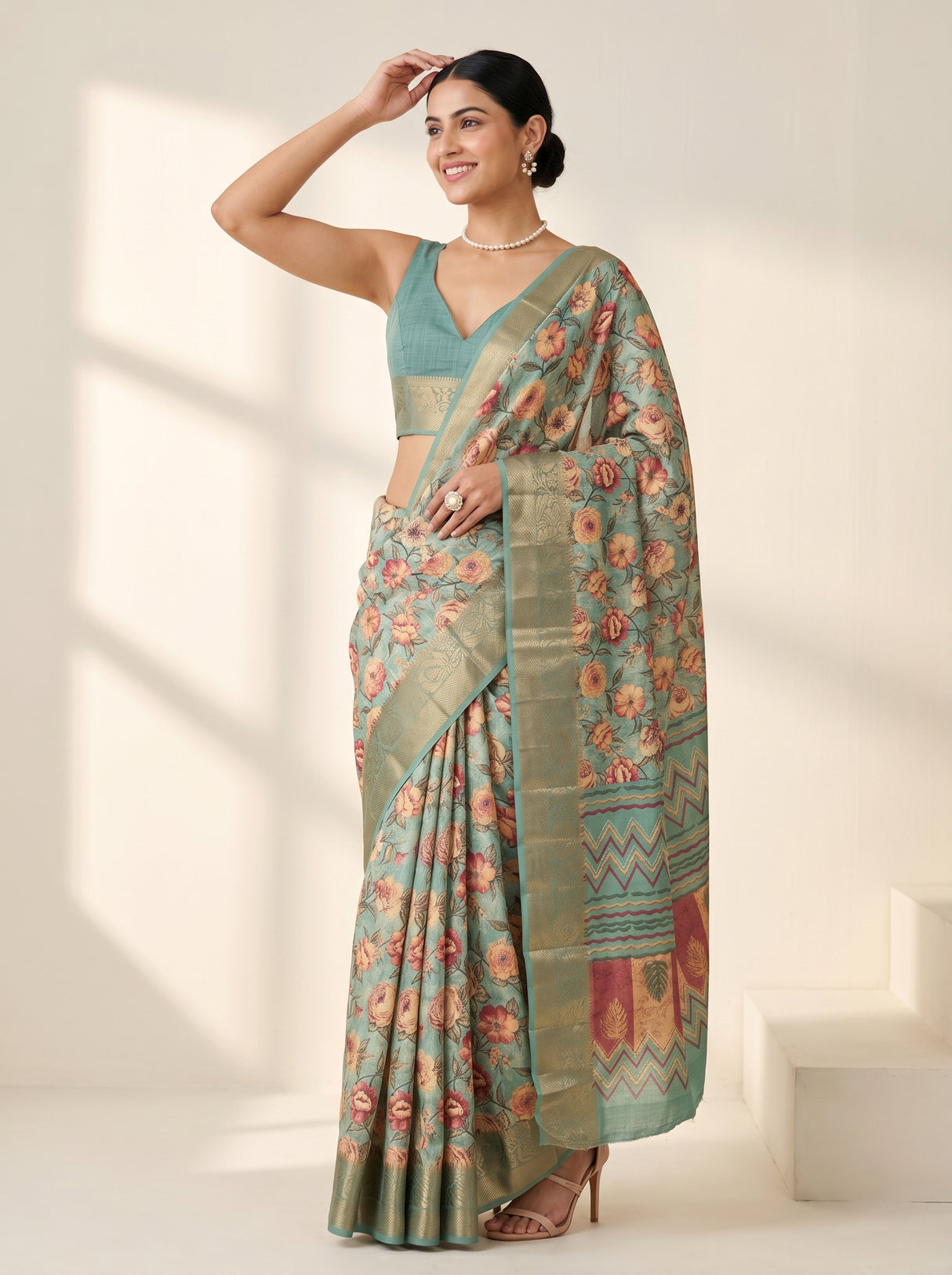 MIMOSA Ananda Kalamkari Saree — pose 5 styling detail