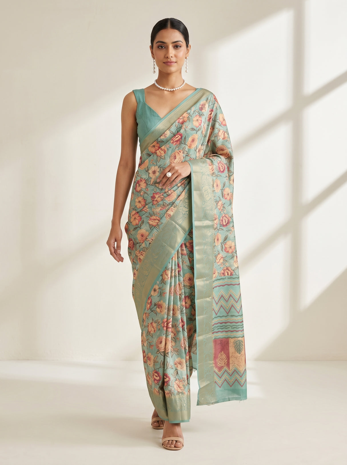 MIMOSA Ananda Kalamkari Saree — pose 6 styling detail