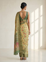 MIMOSA Pista Kalamkari Saree — pose 2 styling detail