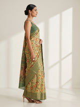 MIMOSA Pista Kalamkari Saree — pose 3 styling detail