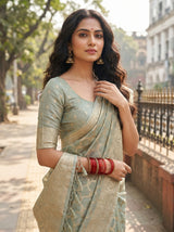 MIMOSA Grey Banarasi Art Silk Saree — pose 10 styling detail