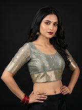 MIMOSA Grey Banarasi Art Silk Saree — blouse close-up