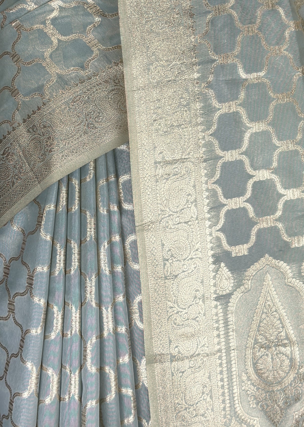 MIMOSA Grey Banarasi Art Silk Saree — fleets shot full lifestyle
