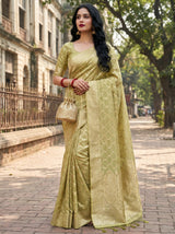 MIMOSA Olive Banarasi Art Silk Saree — Full View on Model