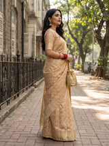 MIMOSA Peach Banarasi Art Silk Saree — Full View on Model
