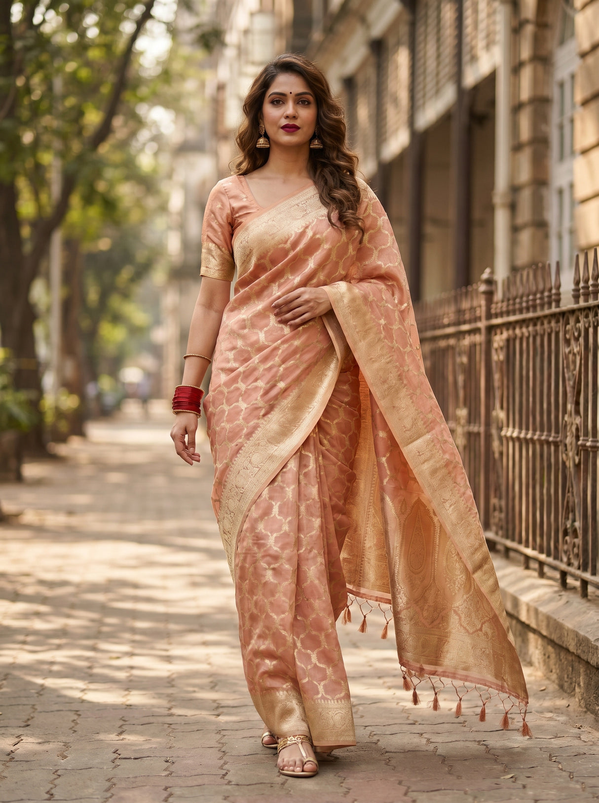 MIMOSA Pink Banarasi Art Silk Saree — pose 7 styling detail